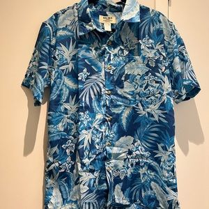 Vintage 90s Hawaiian Print Men’s Button Down Blue Shirt